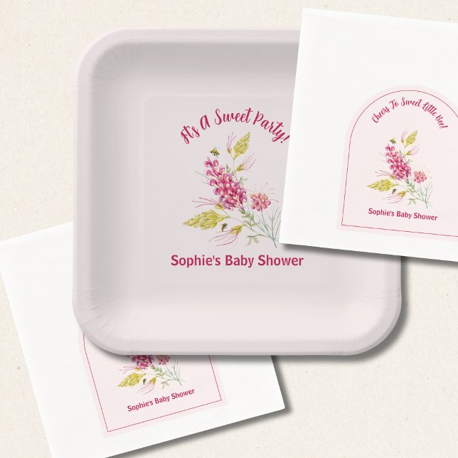 Assiettes En Carton Pastel Pink Bumble Bee Hot Pink Florals (Créateur téléchargé)