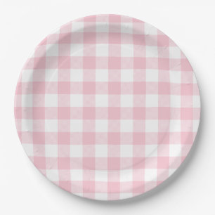 Assiettes En Carton Pastel Pink En vichy Plaid Motif