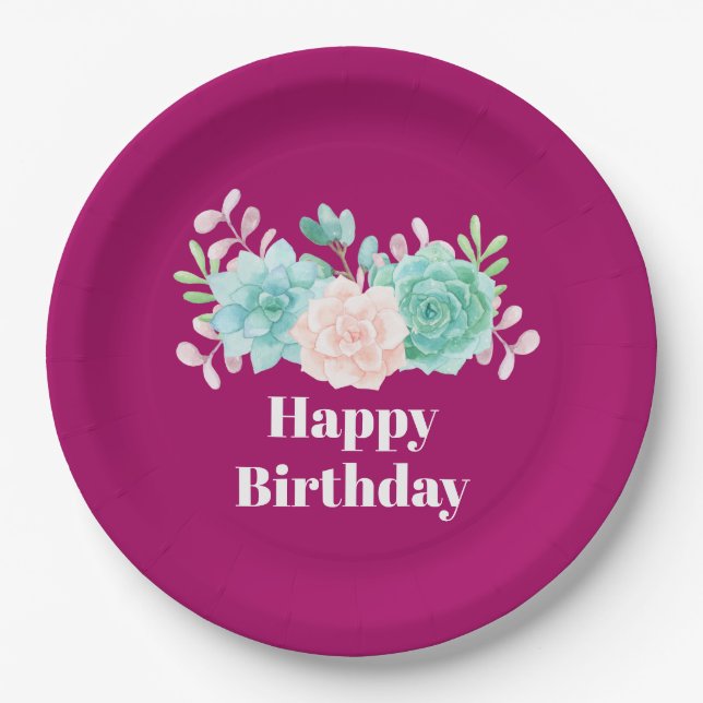 Assiettes En Carton Pastel Pink & Green Floral Bouquet Anniversaire (Devant)