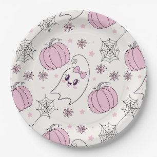 Assiettes En Carton Pastel Pink Halloween Motif sans couture (4)
