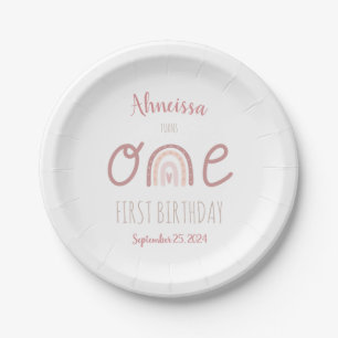 Assiettes En Carton Pastel Pink Rainbow Un premier anniversaire