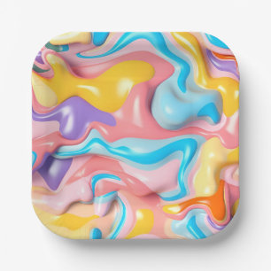 Assiettes En Carton Pastel Plastic Fluid Abstrait
