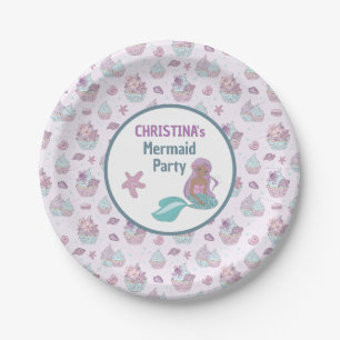Assiettes En Carton Pastel Purple Sirène Noire Fête Anniversaire Mer