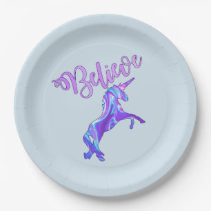 Assiettes En Carton Pastel Rainbow Believe Unicorn