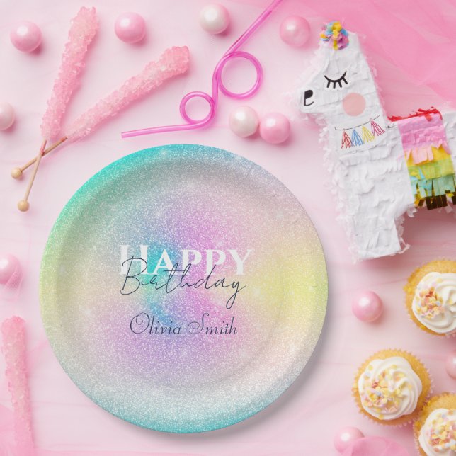 Assiettes En Carton Pastel Rainbow Parties scintillant dégradé (Fête)