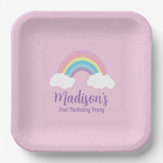 Assiettes En Carton Pastel Rainbow Pink Plate