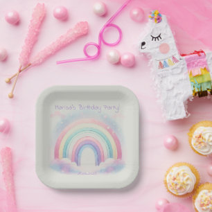Assiettes En Carton Pastel Rainbow Plaques papier fête d'anniversaire
