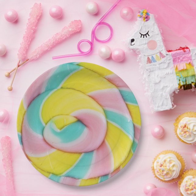 Assiettes En Carton Pastel Rainbow Spiral Candy Photo (Fête)