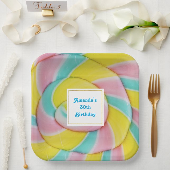 Assiettes En Carton Pastel Rainbow Spiral Candy Photo Anniversaire (Mariage)
