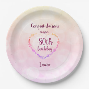 Assiettes En Carton Pastel rose 80e anniversaire