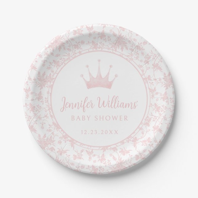 Assiettes En Carton Pastel rose petite princesse couronne bébé douche (Devant)