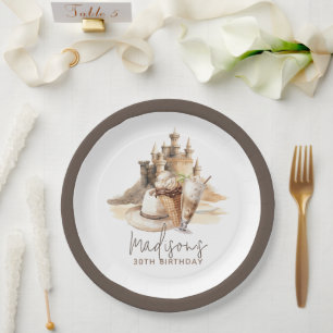 Assiettes En Carton Pastel Sand Elegant Beach Party Personnalisé