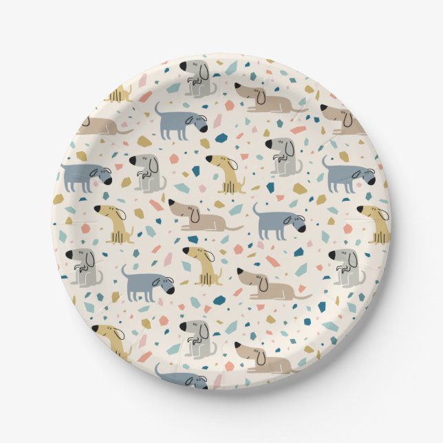 Assiettes En Carton Pastel Terrazzo Funny Mignonne Chien Motif (Devant)
