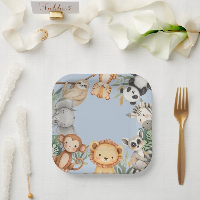 Assiettes En Carton Pastel Tropical Wild One Jungle Safari Animaux (Mariage)
