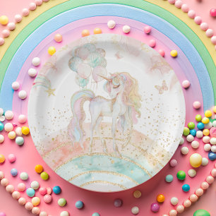 Assiettes En Carton Pastel Unicorn Arc-en-ciel