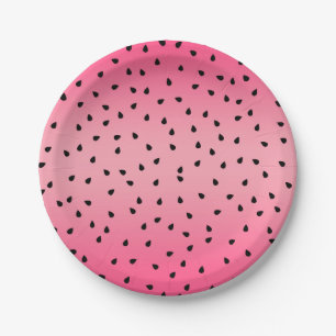 Assiettes En Carton Pastèque Graines Noires Vibes d'Été Rose Juteux