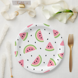 Assiettes En Carton Pastèque rose, Graines de pastèque, Motif d'été