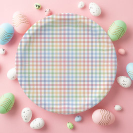 Assiettes En Carton Pastille arc-en-ciel en vichy mignon Pâques