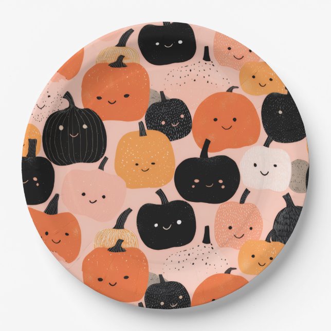 Assiettes En Carton Patch Citrouille Halloween (Devant)