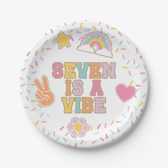 Assiettes En Carton Patch Preppy Seven est un Anniversaire Vibe (Devant)