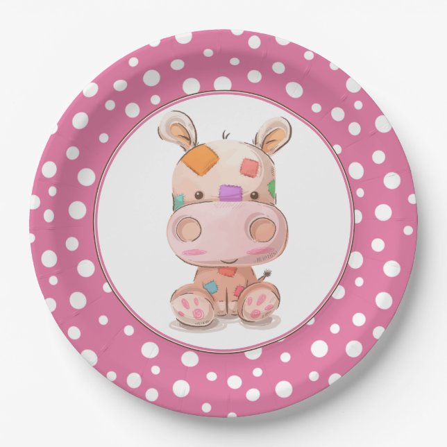 Assiettes En Carton Patchwork Hippo enfant's rose anniversaire (Devant)