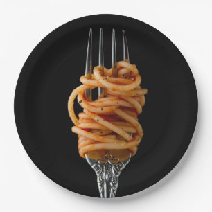 Assiettes En Carton Pâtes filées sur une fourchette, spaghetti de no