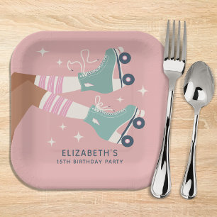 Assiettes En Carton Patinage à rouleaux mignon fête d'anniversaire