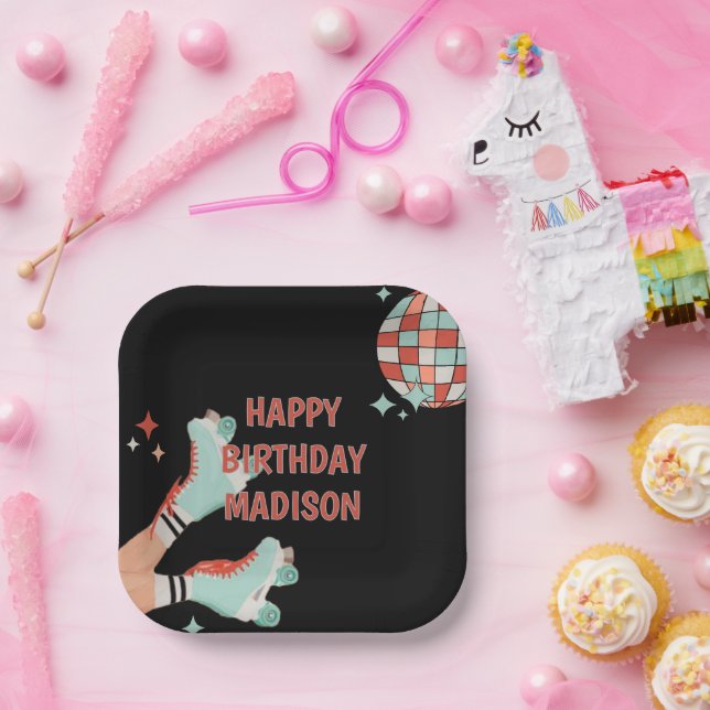 Assiettes En Carton Patinage à rouleaux rétro Papier d'anniversaire Na (Fête)