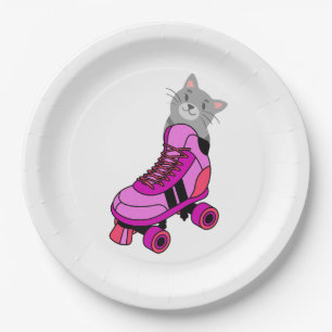 Assiettes En Carton Patinage à rouleaux rose