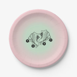 Assiettes En Carton Patinage à rouleaux rose moderne