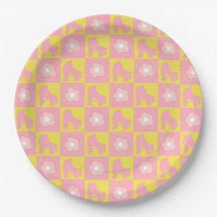 Assiettes En Carton Patinage derby À damiers rouleau rose Jaune
