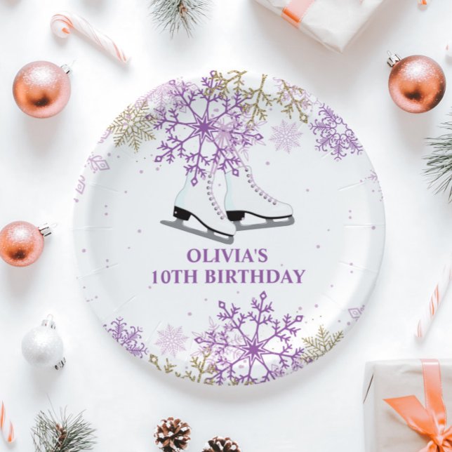 Assiettes En Carton Patinage sur glace Anniversaire Purple et Gold Sno (Créateur téléchargé)