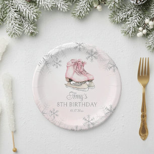 Assiettes En Carton Patinage sur glace d'hiver Anniversaire Rose Floco