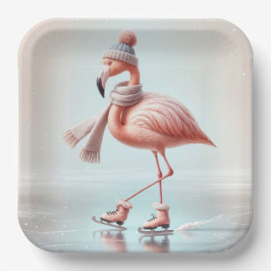 Assiettes En Carton Patinage sur glace Flamant rose rose