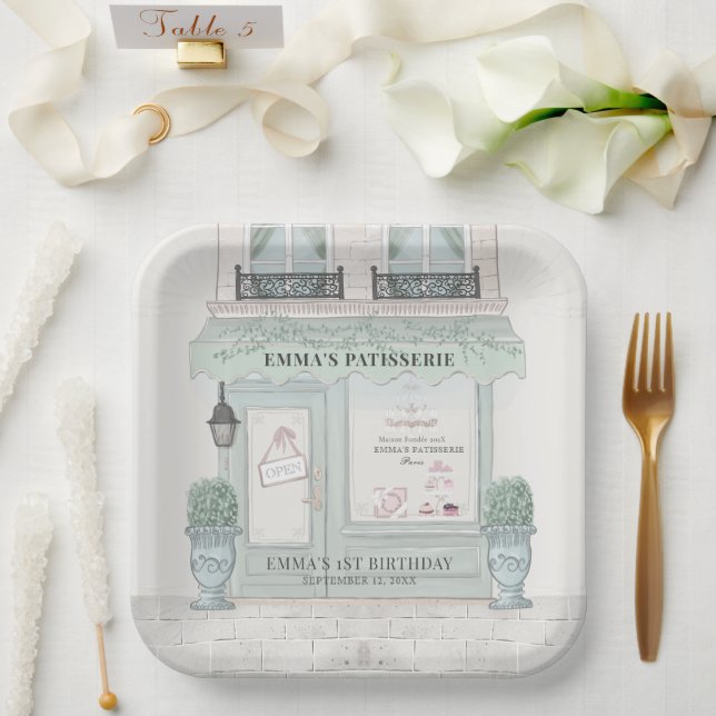 Assiettes En Carton pâtisserie Paris Vert Anniversaire (Mariage)