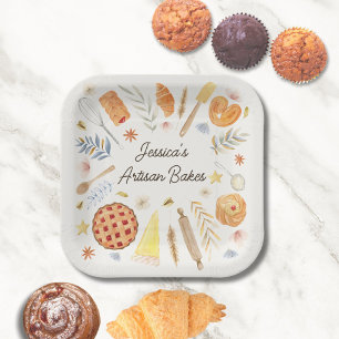 Assiettes En Carton Pâtisserie personnalisée aquarelle Boulangerie