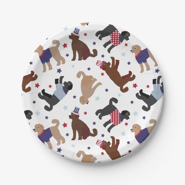 Assiettes En Carton Patriotique Labradoodle Motif (Devant)