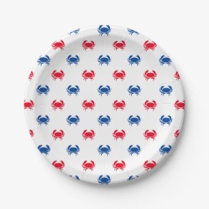 Assiettes En Carton Patriotique motif de crabe rouge blanc et bleu