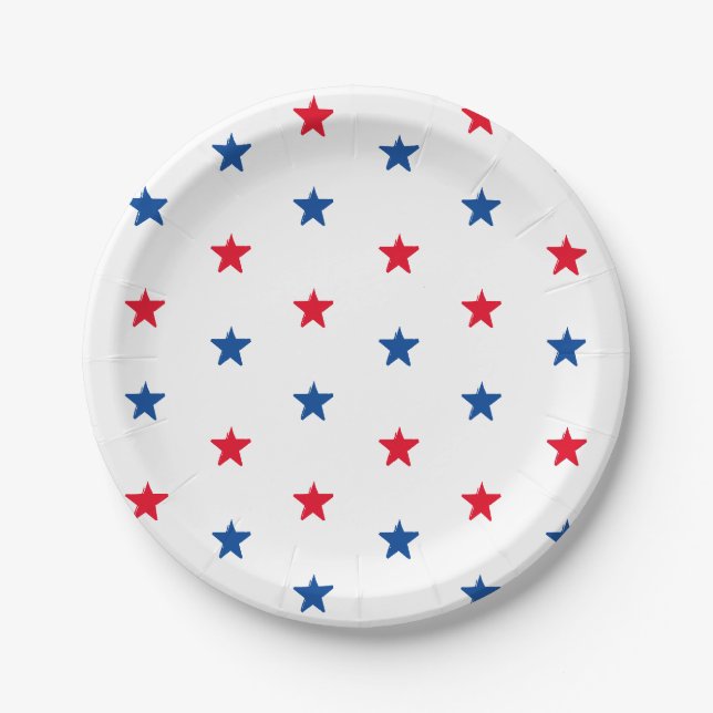 Assiettes En Carton Patriotique rouge blanc bleu étoiles fun fête de v (Devant)