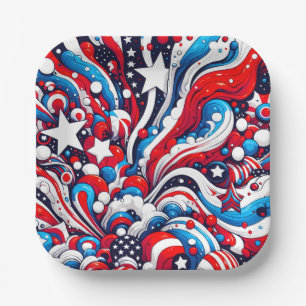Assiettes En Carton Patriotique rouge, blanc et bleu 4 juillet