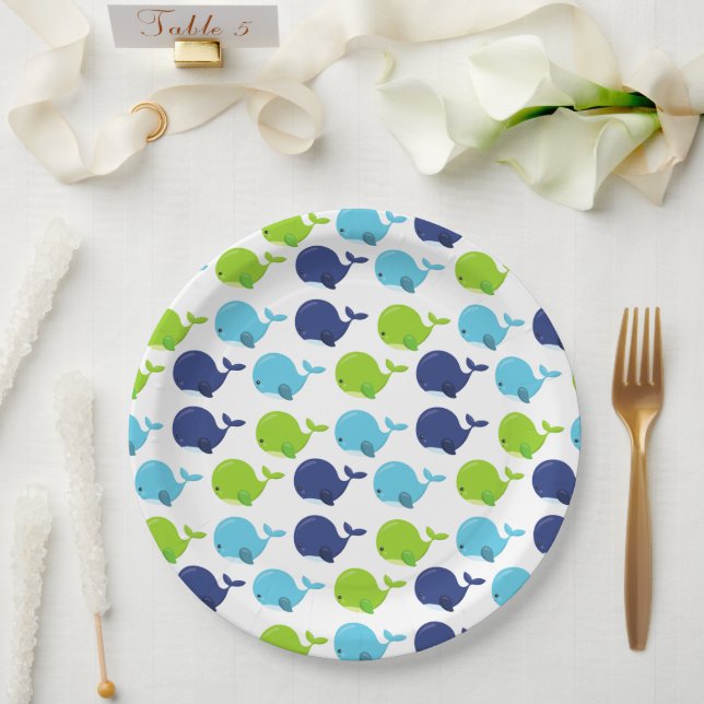 Assiettes En Carton Pattern of Whales, Cute Whales, Sea Animals (Mariage)