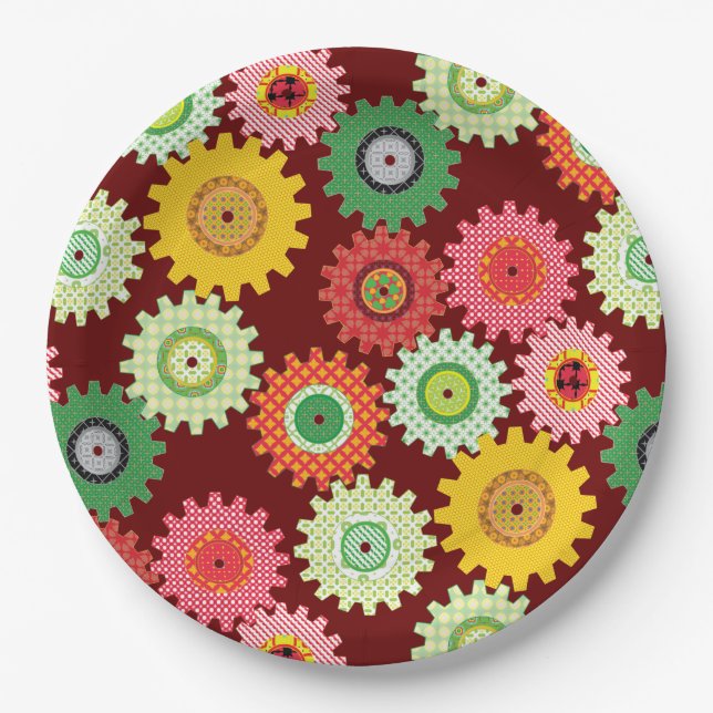 Assiettes En Carton Patterned Gears (Devant)