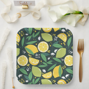 Assiettes En Carton Patters de Yellow Lemon and Green Lime Fruit Food