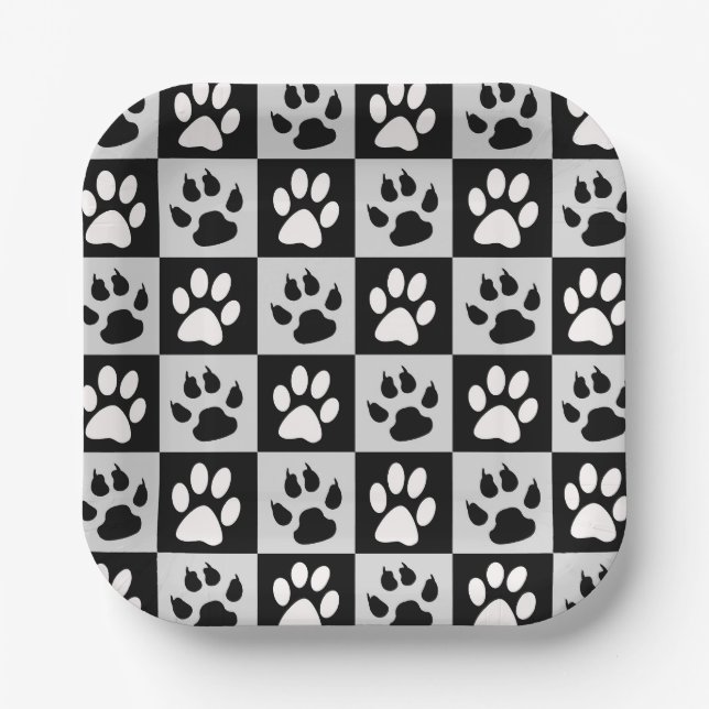 Assiettes En Carton Pattes et griffes à carreaux  (Recto)