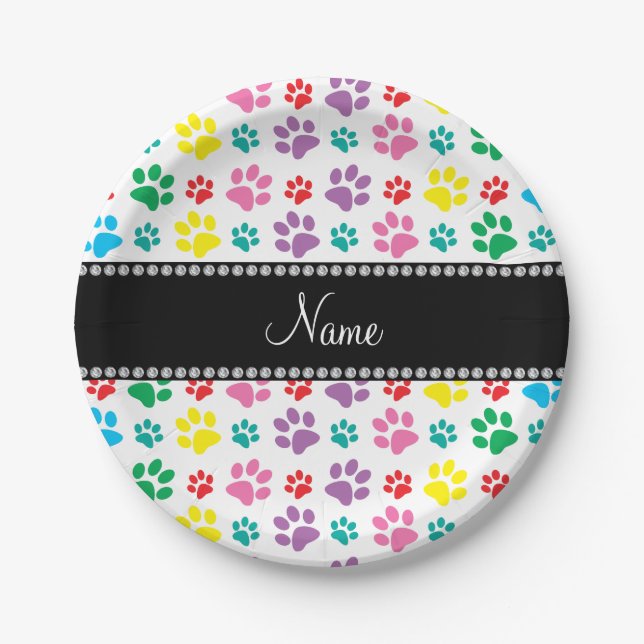 Assiettes En Carton Pattes nommées personnalisées de chien (Devant)