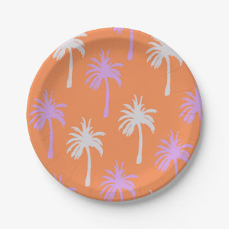 Assiettes En Carton Paumes tropicales sur l'orange lumineuse