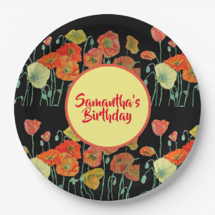 Assiettes En Carton Pavot à coquelicots orange jaune noir Fleur Annive