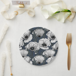 Assiettes En Carton Pavot blanc sur la marine