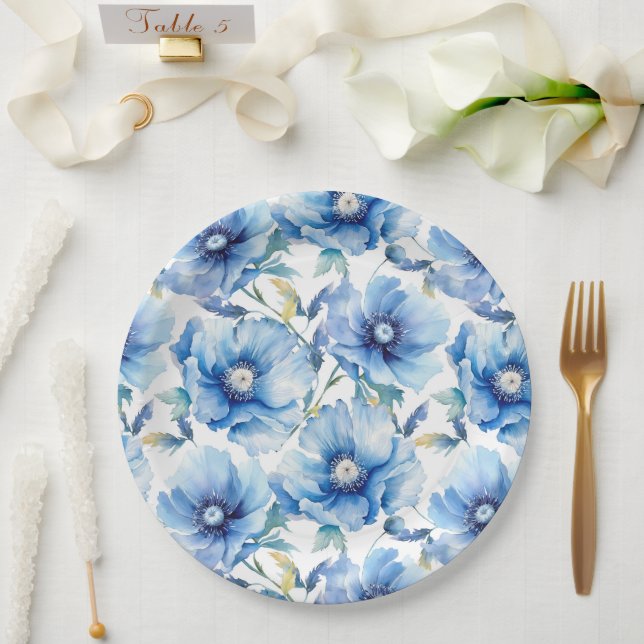 Assiettes En Carton Pavot bleu (Mariage)
