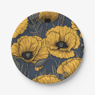 Assiettes En Carton Pavot jaune sur la marine